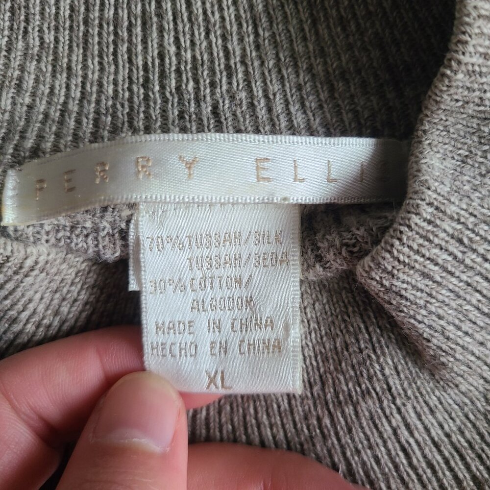 Perry Ellis Oatmeal Ribbed Knit Silk/Cotton Long Sleeve Mock Neck Sweater - XL - Picture 9 of 16